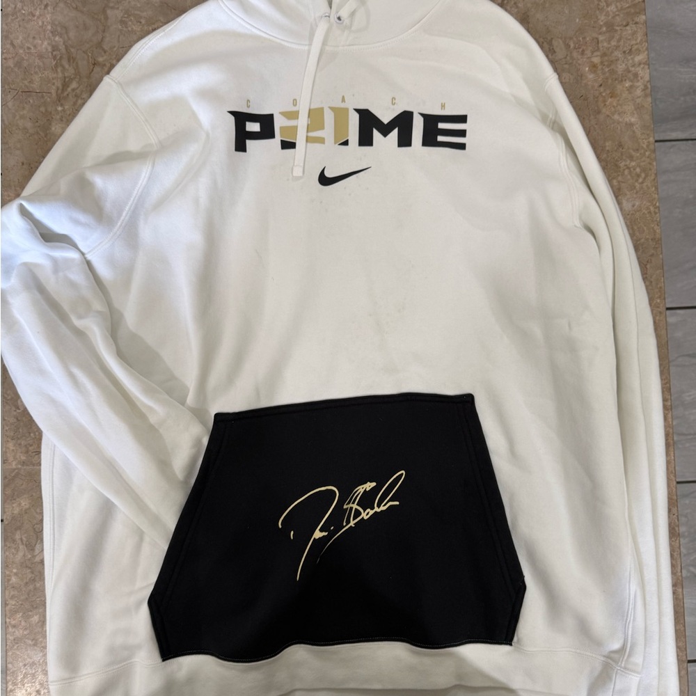 Nike Prime White Hoodie with Black and Gold Details